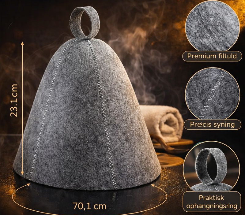 Saunahat i Filt – Uld Saunahue mod Varme & Hårudtørring - God til Saunagus