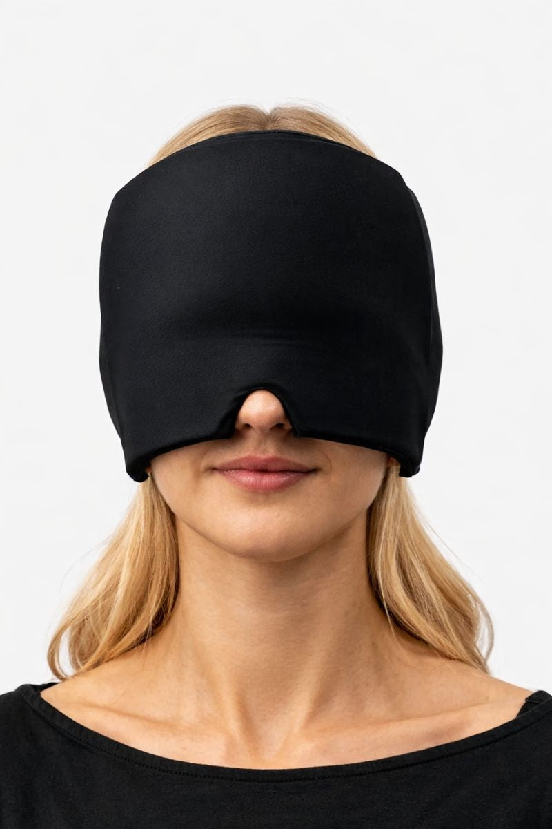 Premium Migrænemaske – Kølende Migrænehat - Sort 360° Migræne øjen maske - Naturlig lindring mod migræne og hovedpine