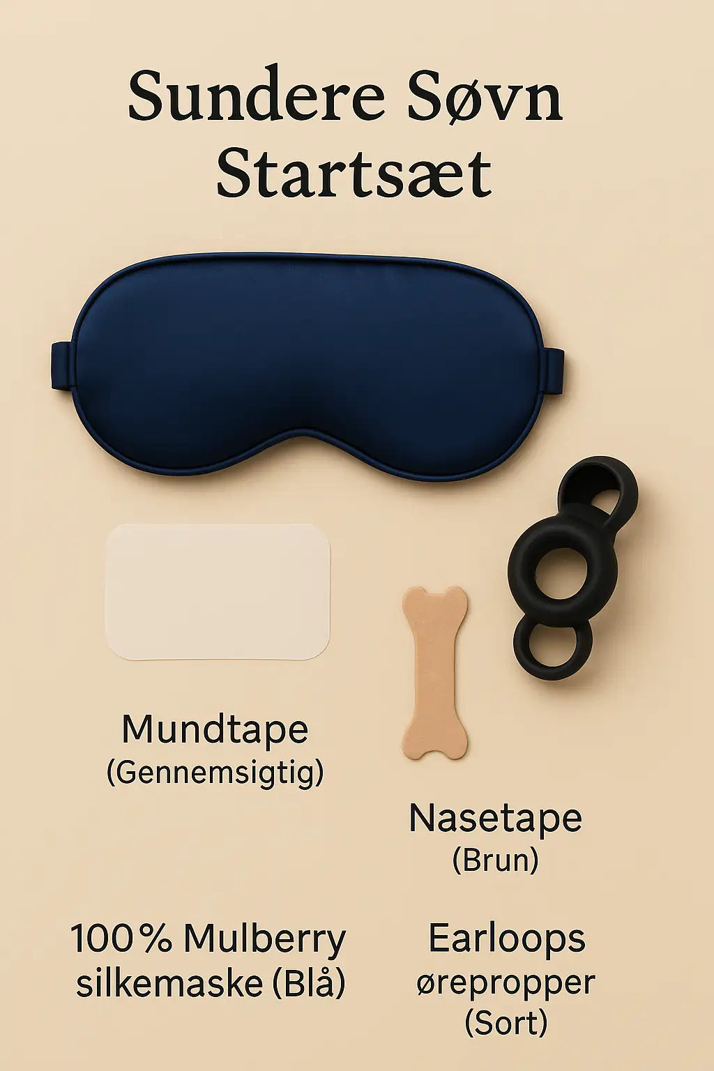 4-i-1 Sundere Søvn Startsæt - Næsetape | Mundtape | Silkenatmaske | EarCircles ørepropper  sunderesøvn.dk