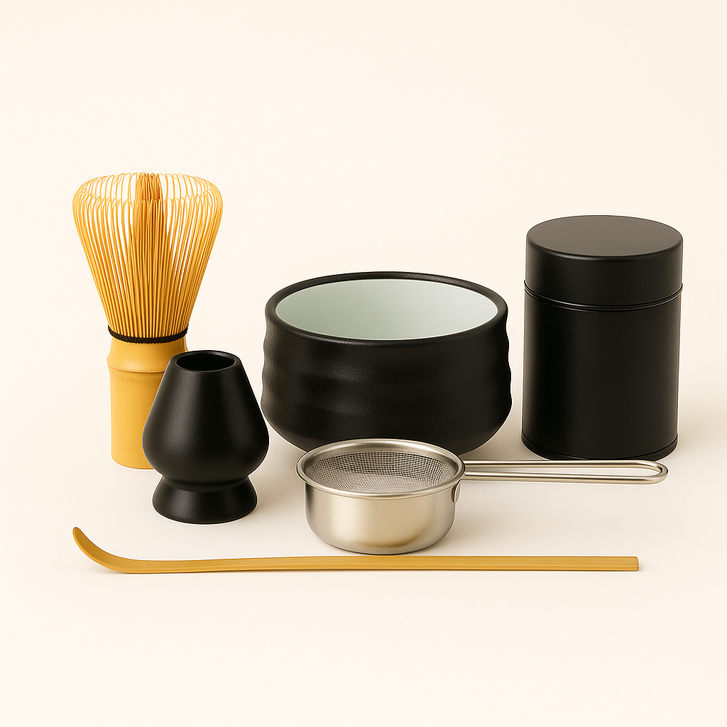 Matcha Startsæt  -  Matcha te Startkit | Matchate, Matchaskål, Bambuspiskeris, Piskholder, Bambusske, Matcha sigte