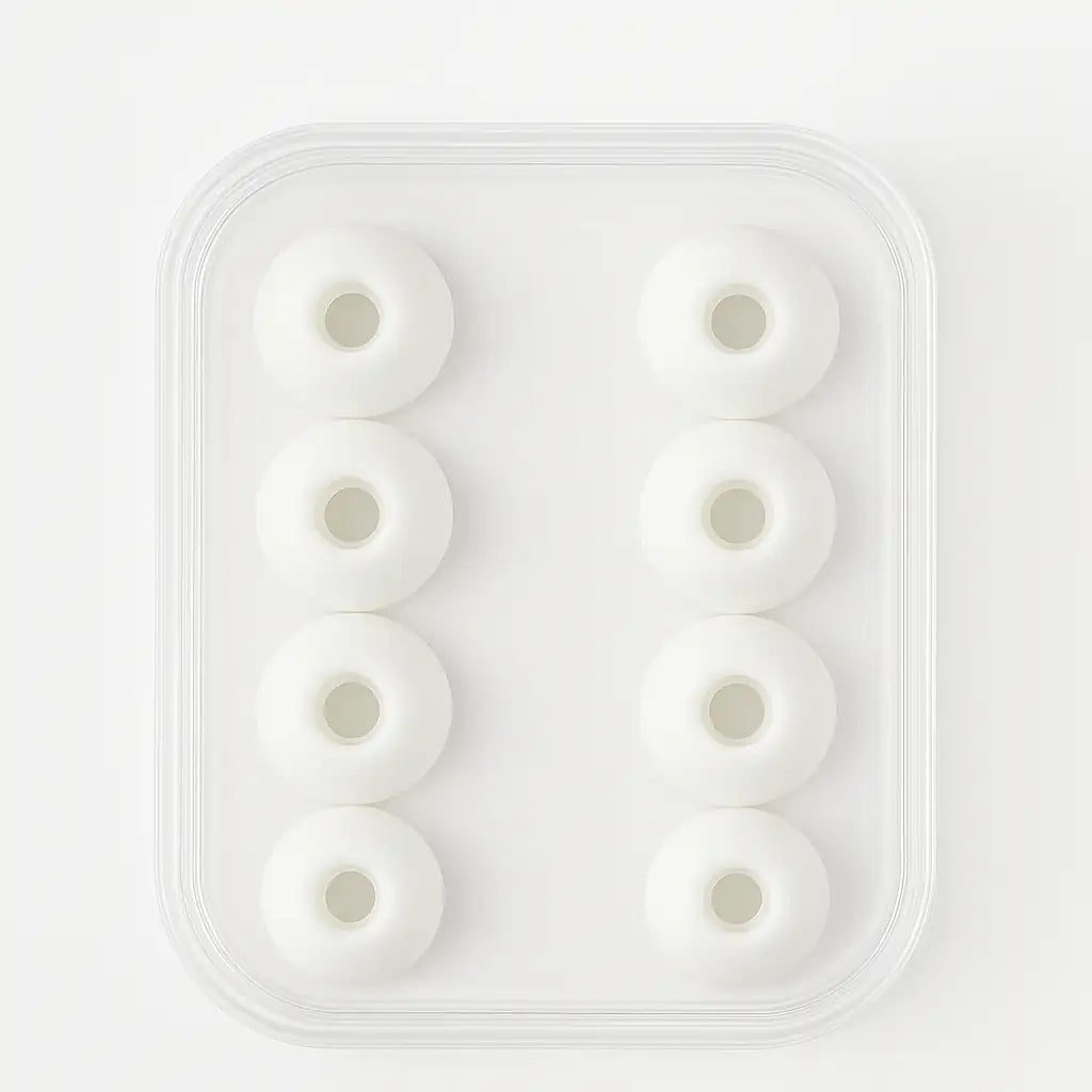 Ekstra Ear Tips i 4 størrelser - Stille hoveder - Hvid/ Sort - 8 STK til Silikone EarCircles Hvid sunderesøvn.dk