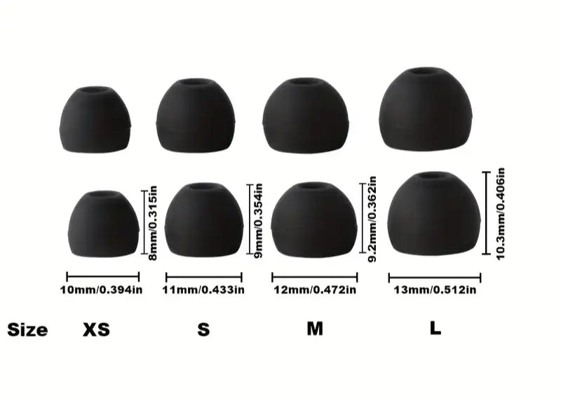 Ekstra Ear Tips i 4 størrelser - Stille hoveder - Hvid/ Sort - 8 STK til Silikone EarCircles  sunderesøvn.dk