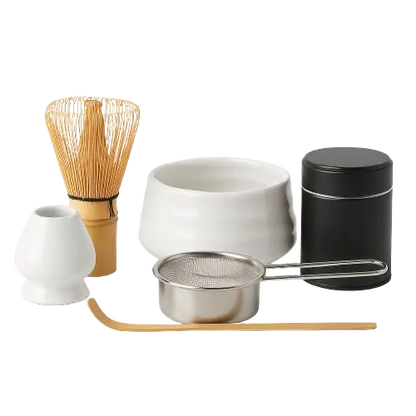 Matcha Startsæt  |  Matcha te Startkit | Matchate, Matchaskål, Bambuspiskeris, Piskholder, Bambusske, Matcha sigte