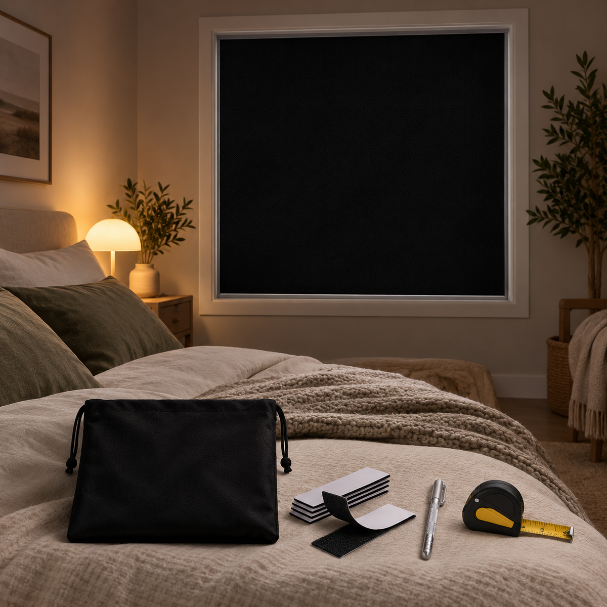 *NYHED* 100% Blackout Mørklægningsgardin - 1,45 × 3 m – Mobilt, Klip-Selv, Selvklæbende & Uden Boring