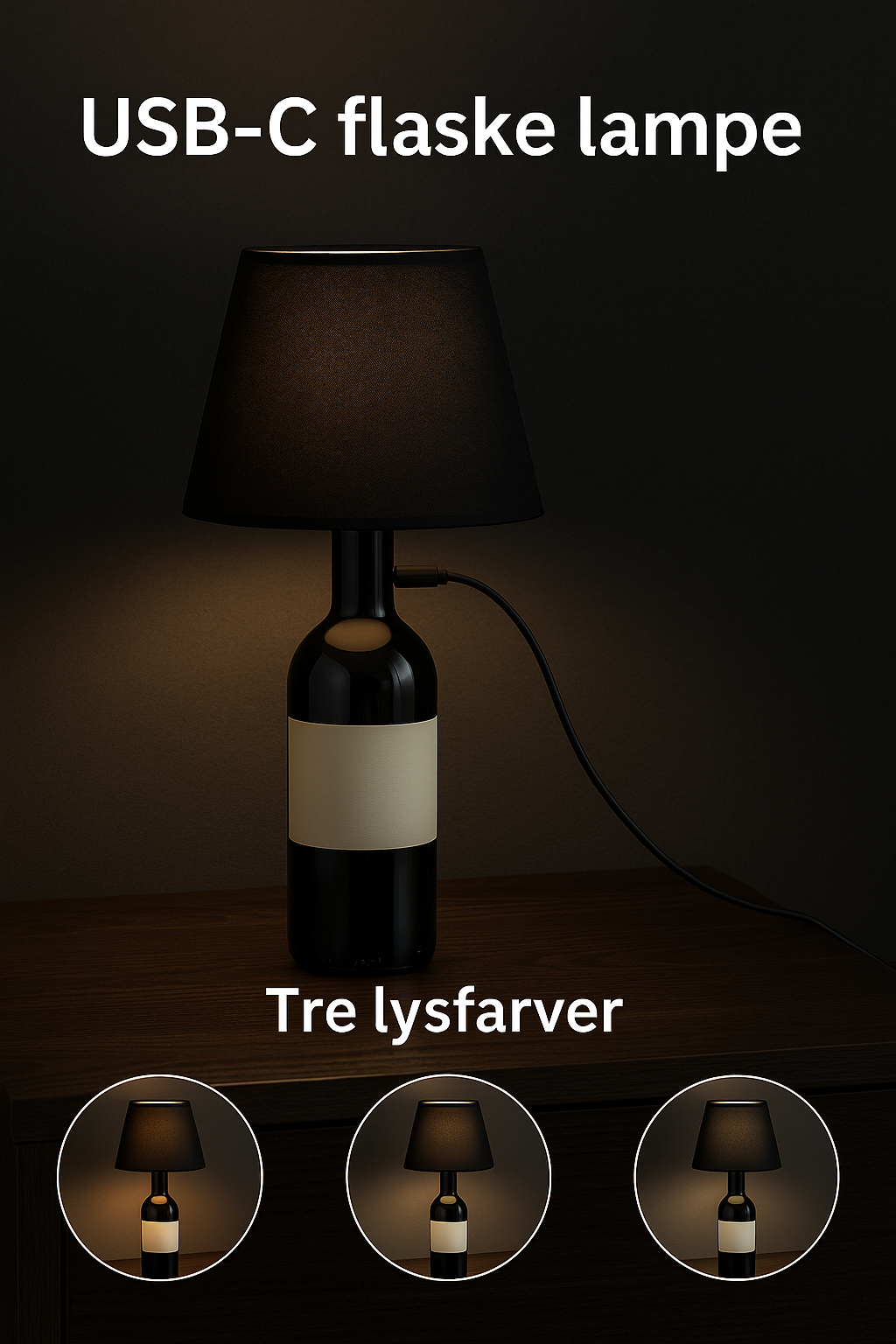 3-i-1 lysterapi Natlampe  - USB-C Opladning – Lav din egen flaske-lampe med beroligende lys DIY natlampe